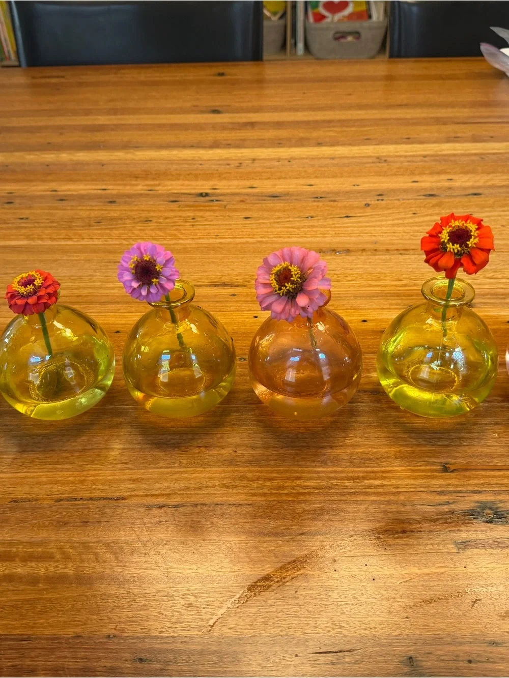 Art Glass Bud Vases - Set of 8 (Yellow, Orange, Green)